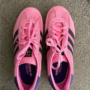 Adidas Pink Suede Gazelle Sneakers with Purple & Black Accents
